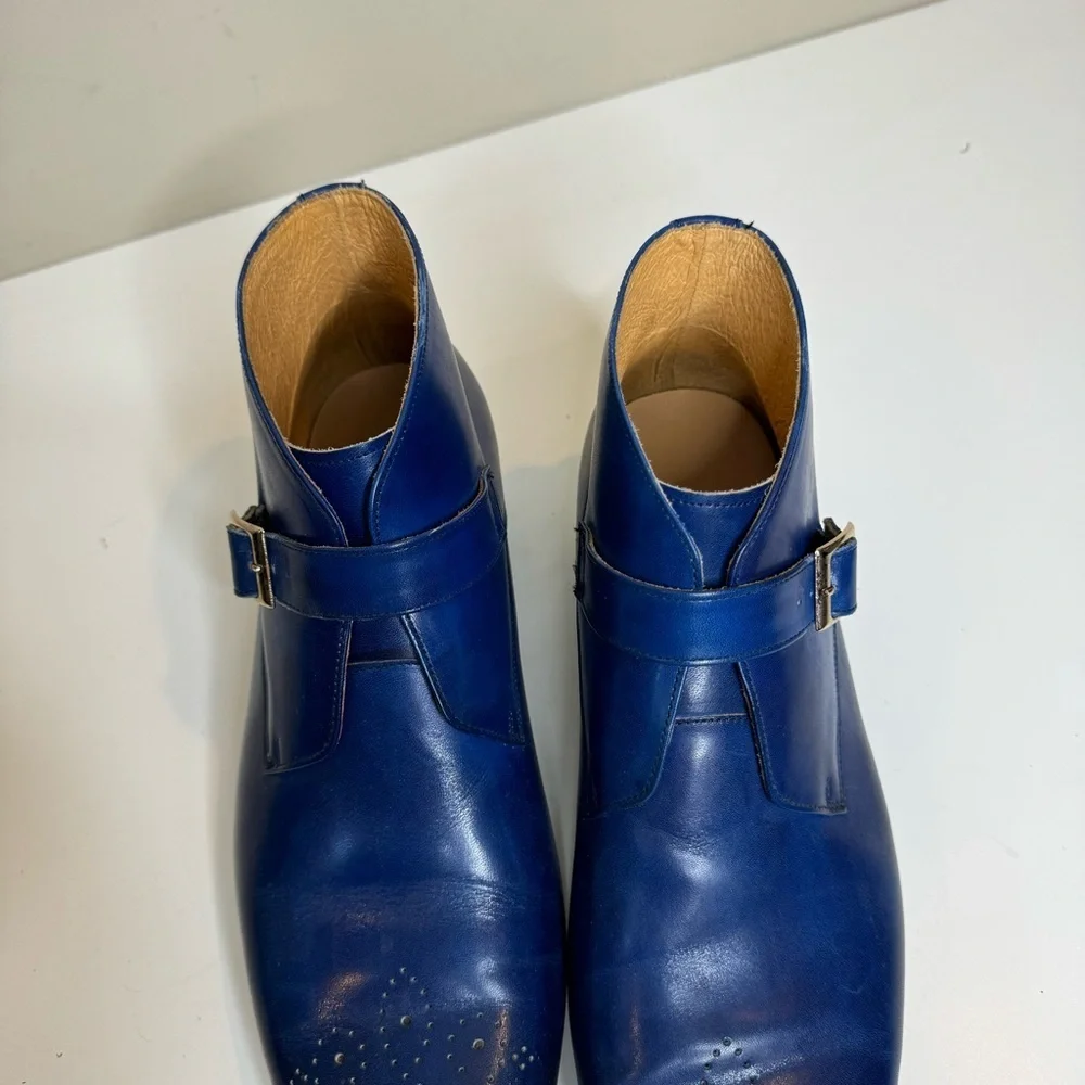 Men's leather boots buckle Chelsea pointed toe trendy high-top leather shoes